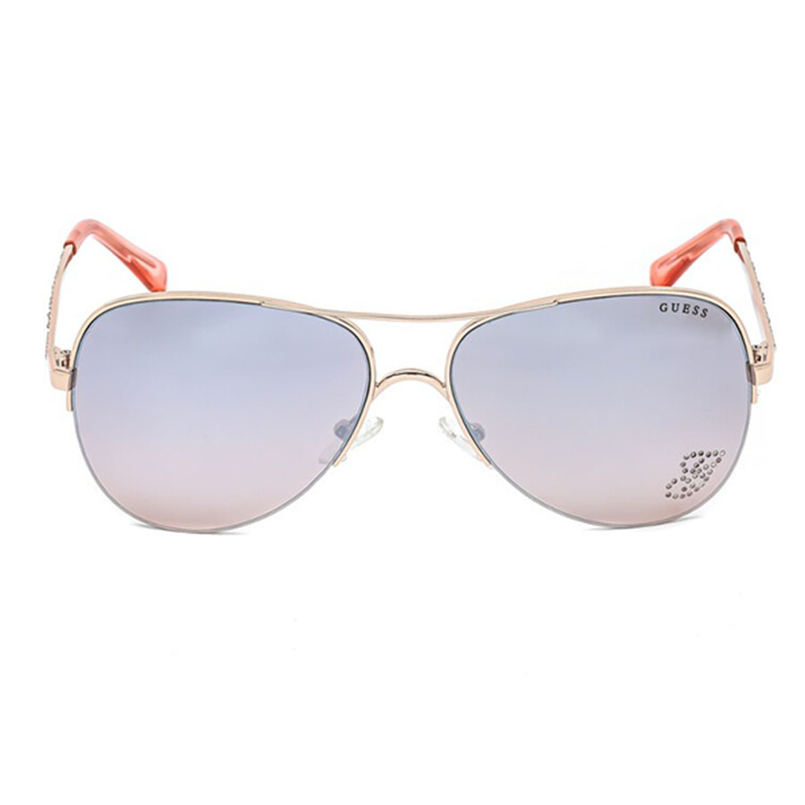 Kính Mát Guess Ladies Rose Gold Tone Round Sunglasses GF6058 28U 58 Màu Hồng Tím