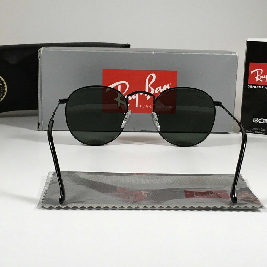 Ray-Ban Round Metal RB3447 002 50mm Black Frame Green G-15 Lenses RayBan popular