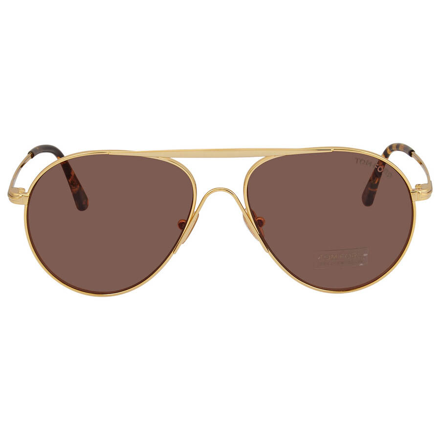 Kính Mát Tom Ford Shiny Gold Aviator Men's Sunglasses FT0773 30E 58 Màu Nâu