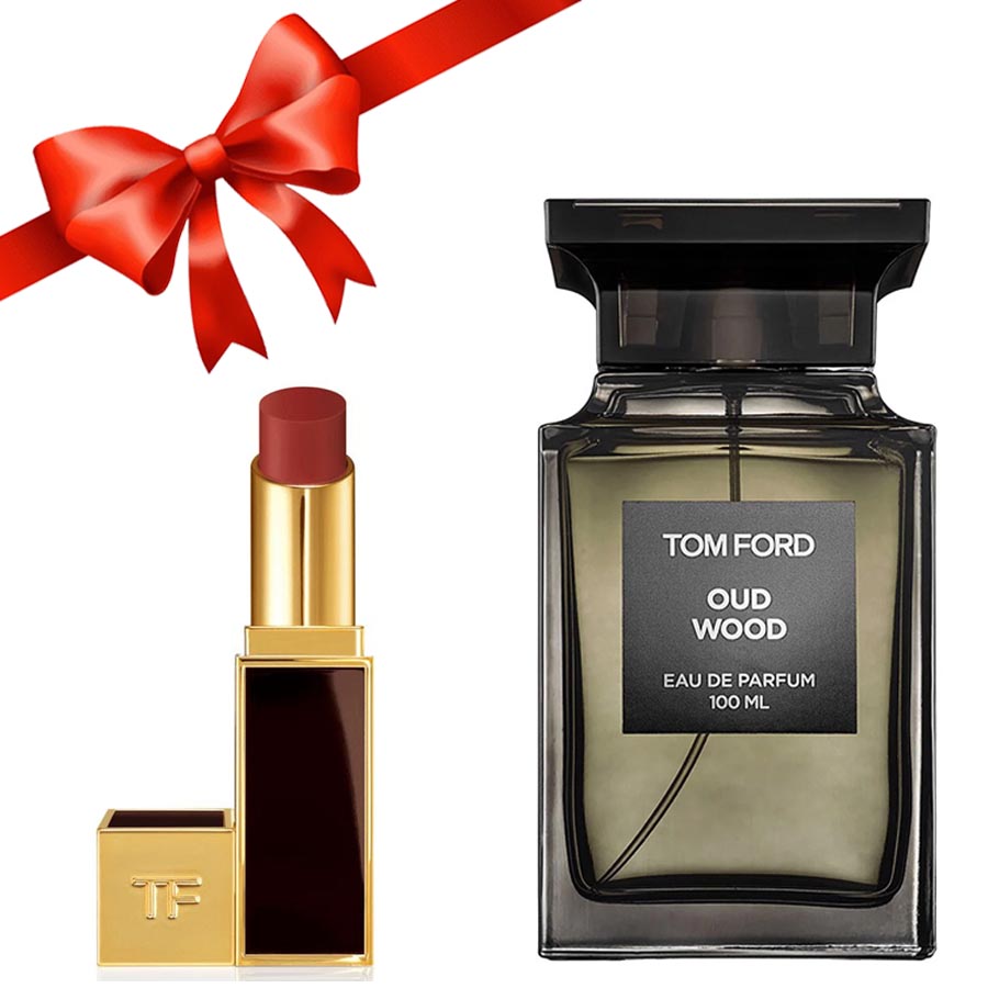 Combo Tom Ford (Nước Hoa Oud Wood 100ml + Son TF 27 Shameless Đỏ Gạch)