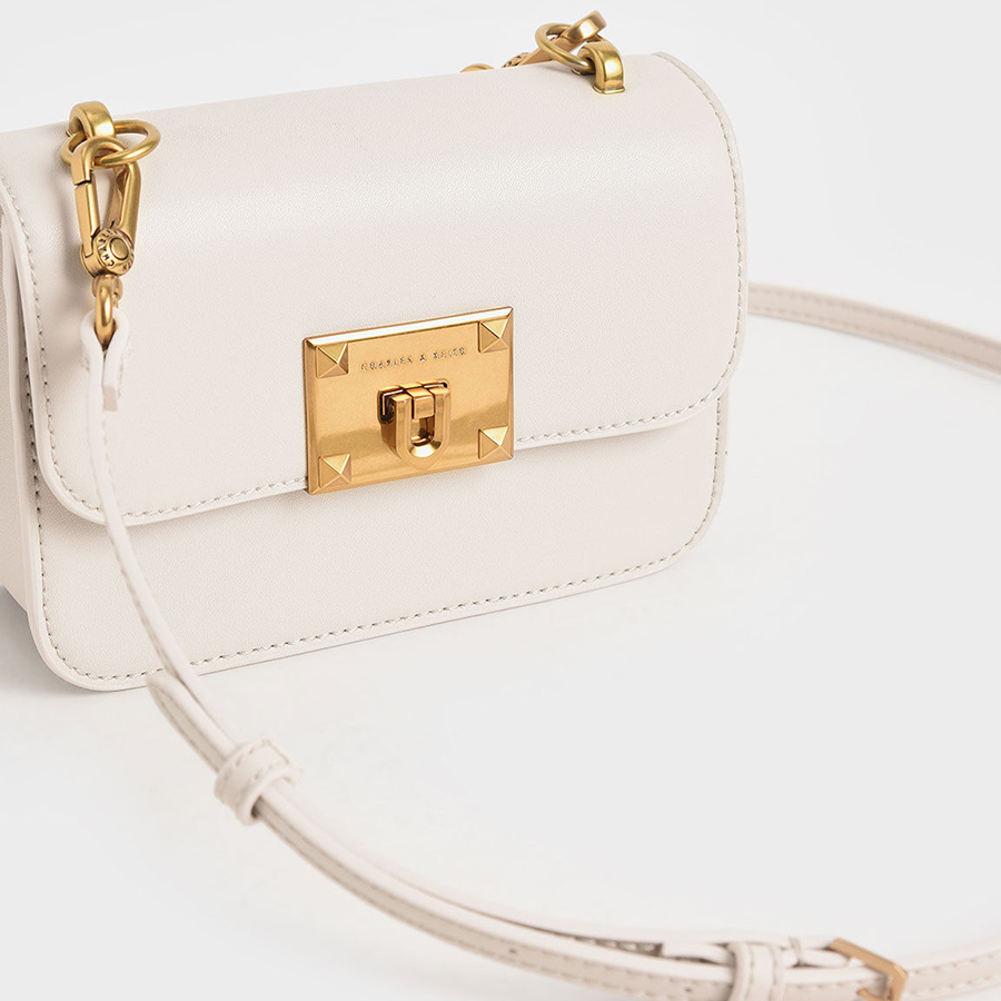 Túi Xách Nữ Charles & Keith CNK Metallic Turn-Lock Bag CK2-50781528 Màu Trắng