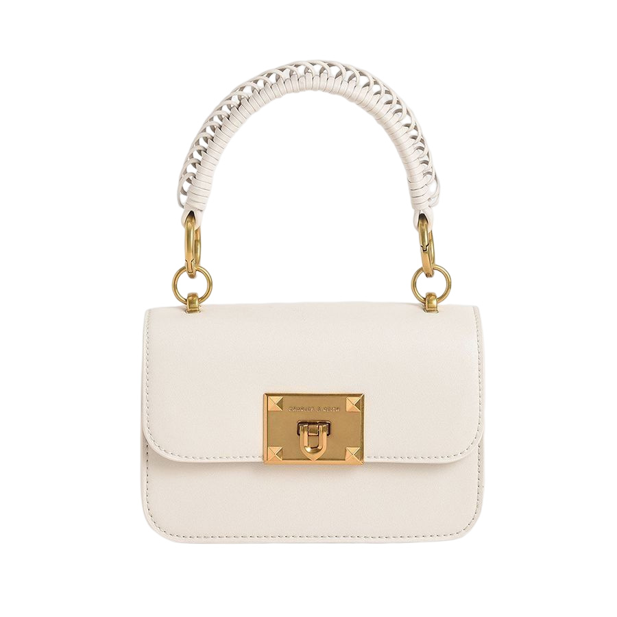 Túi Xách Nữ Charles & Keith CNK Metallic Turn-Lock Bag CK2-50781528 Màu Trắng