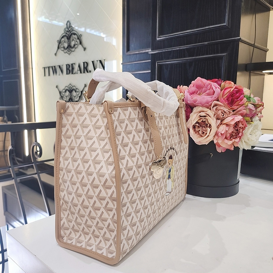 Túi Tote Nữ TTWN BEAR Họa Tiết Lưới TN3118 Màu Be