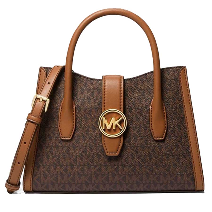 Túi Xách Nữ Michael Kors MK Natural Gabby Logo Satchel 35S3G5GS5B Màu Nâu Đen