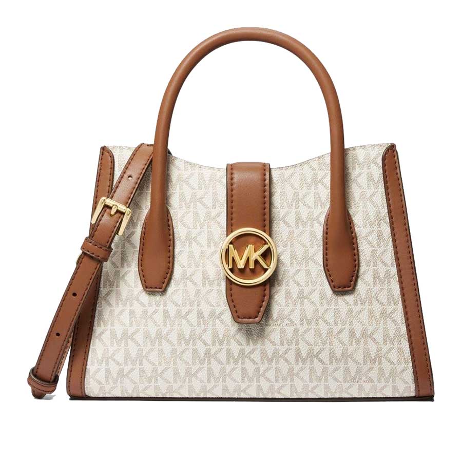 Túi Xách Nữ Michael Kors MK Natural Gabby Logo Satchel 35S3G5GS5B Màu Trắng Nâu