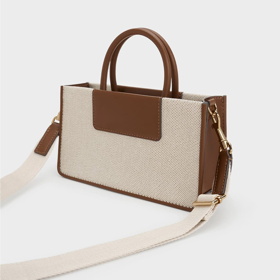 Túi Tote Nữ Charles & Keith CNK Mini Astra Canvas Tote Bag Chocolate CK2-31220022 Màu Chocolate