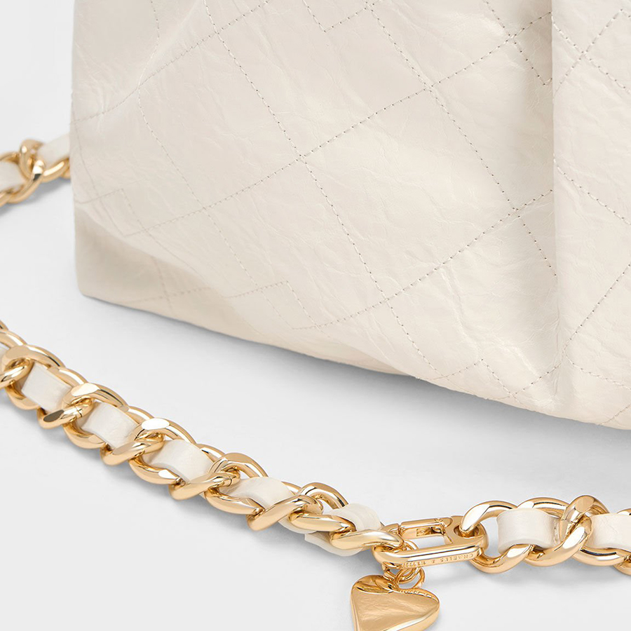 Túi Đeo Chéo Charles & Keith CNK Duo Double Chain Hobo Bag Cream CK2-40671449 Màu Kem (Kèm Túi Nhỏ)