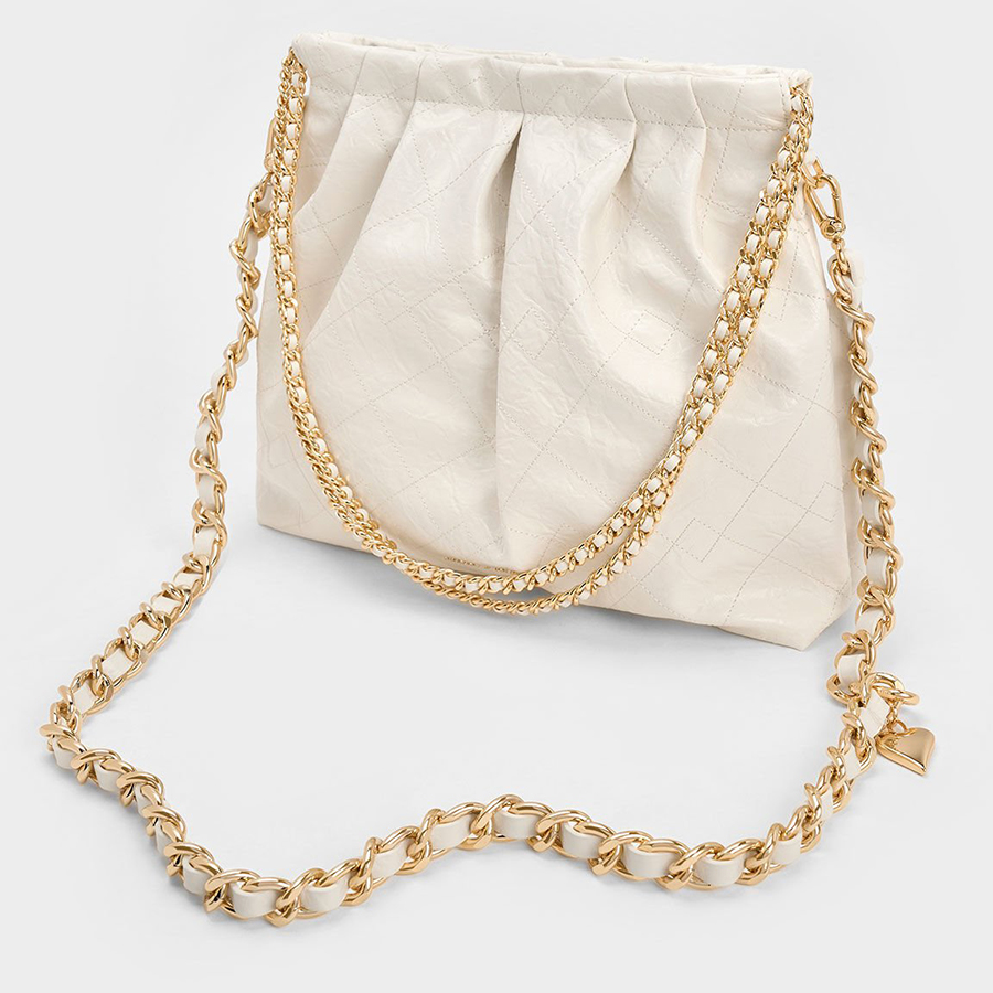 Túi Đeo Chéo Charles & Keith CNK Duo Double Chain Hobo Bag Cream CK2-40671449 Màu Kem (Kèm Túi Nhỏ)