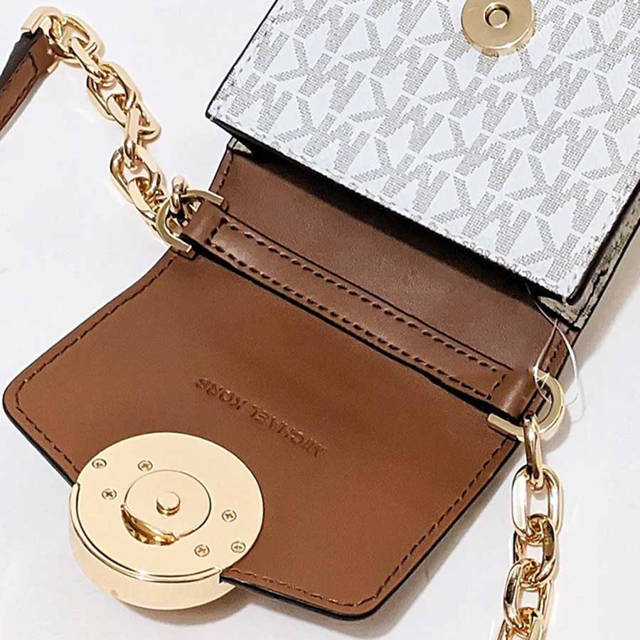 Túi Đeo Chéo Michael Kors MK Small Logo Smartphone Crossbody Bag Màu Nâu Trắng