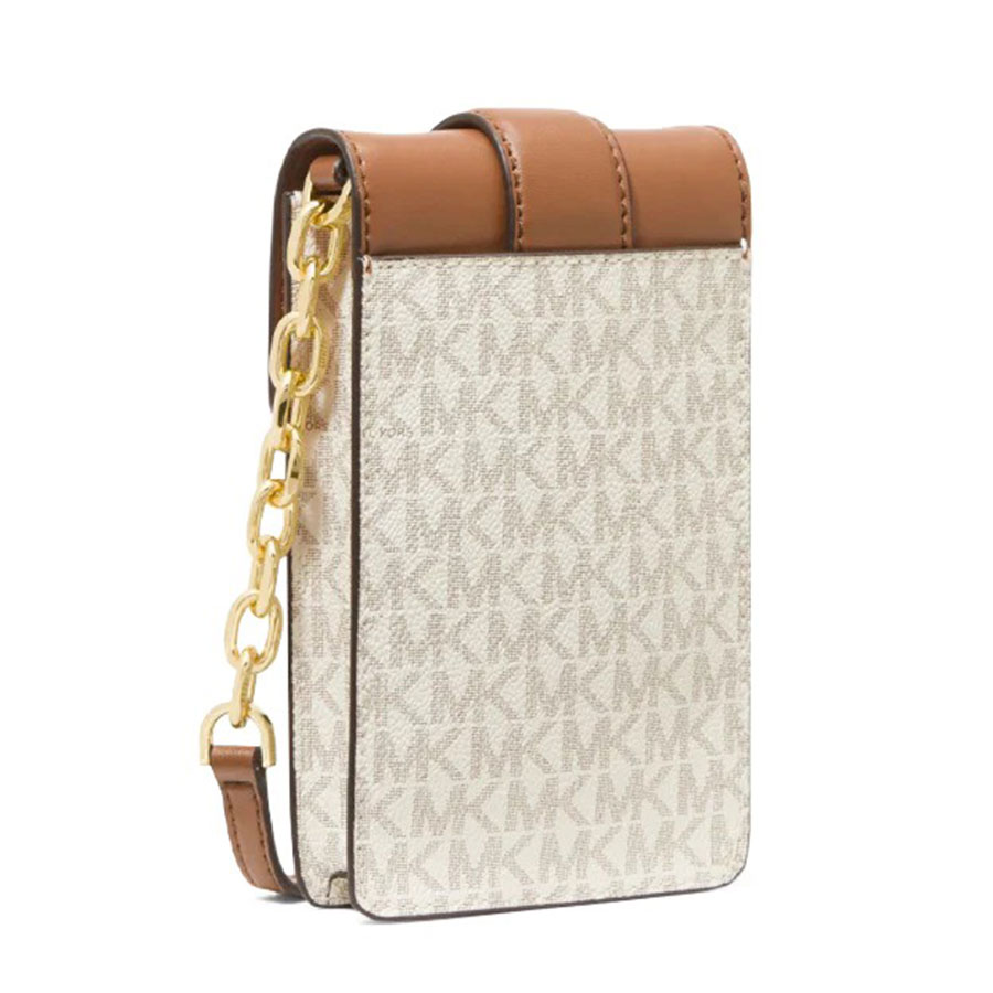 Túi Đeo Chéo Michael Kors MK Small Logo Smartphone Crossbody Bag Màu Nâu Trắng