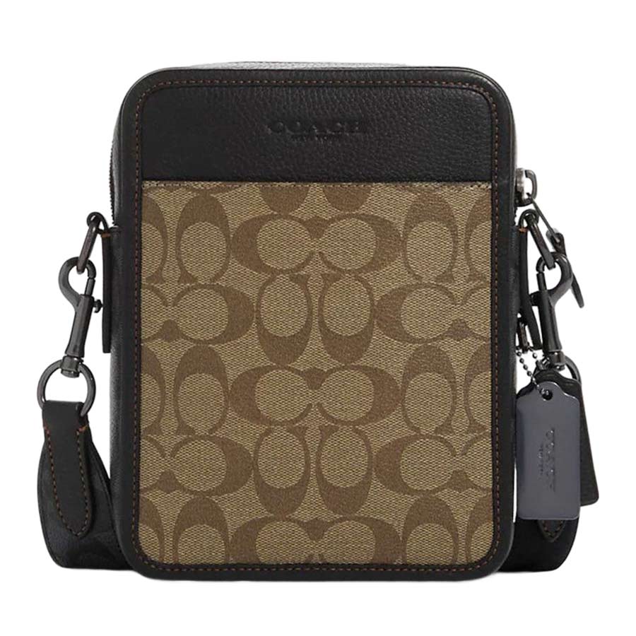 Túi Đeo Chéo Nam Coach Sullivan Crossbody In Blocked Signature Canvas CC090 Màu Đen Phối Nâu