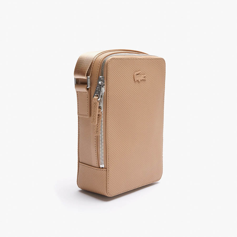 Túi Đeo Chéo Lacoste Men's Chantaco Matte Stitched Leather Vertical Camera Bag Màu Be