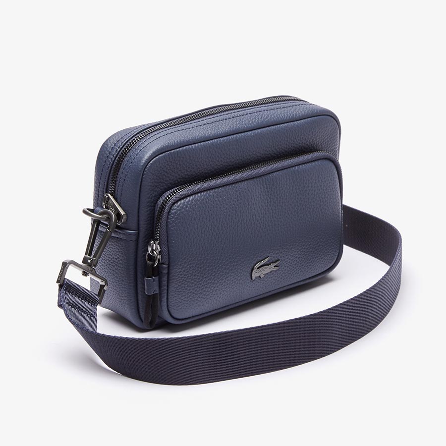 Túi Đeo Chéo Nam Lacoste Men's Soft Mate Zip Rectangular Grained Leather Reporter Bag Màu Xanh Navy