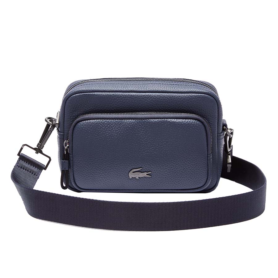 Túi Đeo Chéo Nam Lacoste Men's Soft Mate Zip Rectangular Grained Leather Reporter Bag Màu Xanh Navy