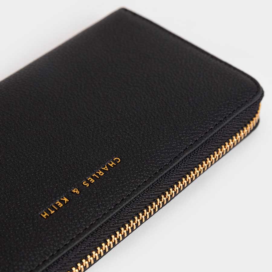 Ví Nữ Charles & Keith CNK Zip-Around Long Wallet Black CK6-10770552-1 Màu Đen