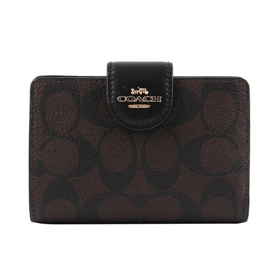 Ví Coach Medium Corner Zip Wallet In Signature Canvas C0082 Màu Nâu Đen