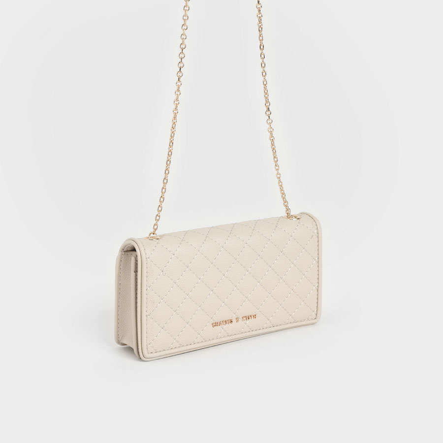 Túi Đeo Chéo Nữ Charles & Keith CNK Quilted Pouch Cream CK6-30680914