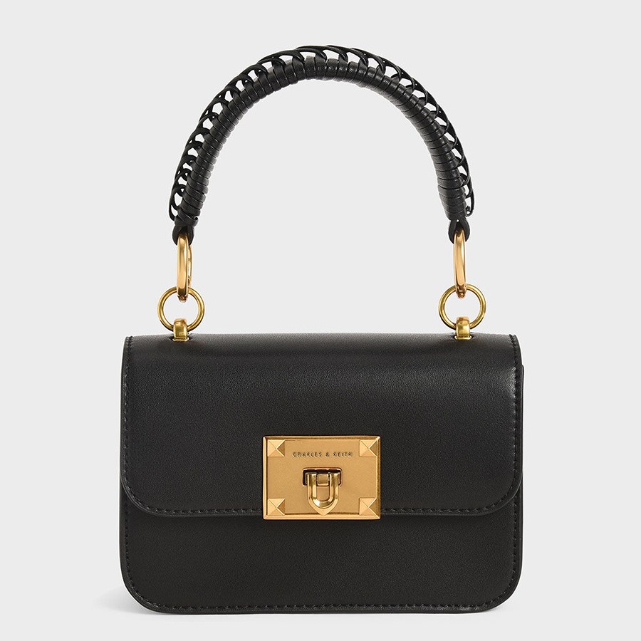 Túi Xách Nữ Charles & Keith CNK Metallic Turn-Lock Bag CK2-50781528 Màu Đen