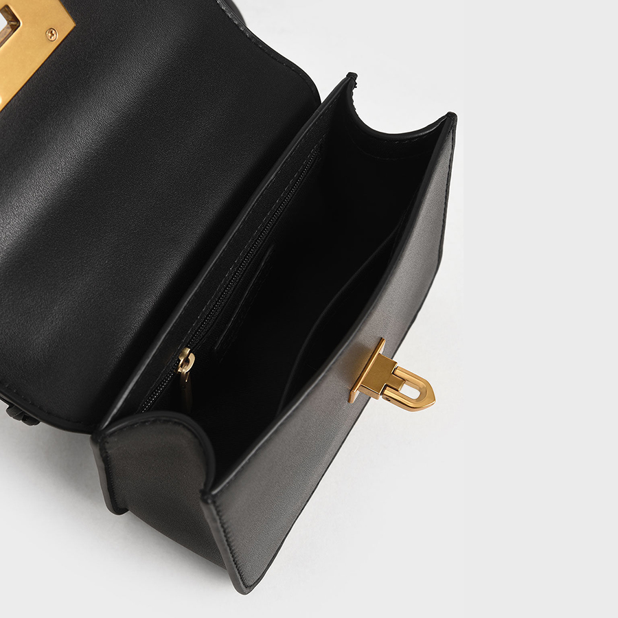 Túi Xách Nữ Charles & Keith CNK Metallic Turn-Lock Bag CK2-50781528 Màu Đen