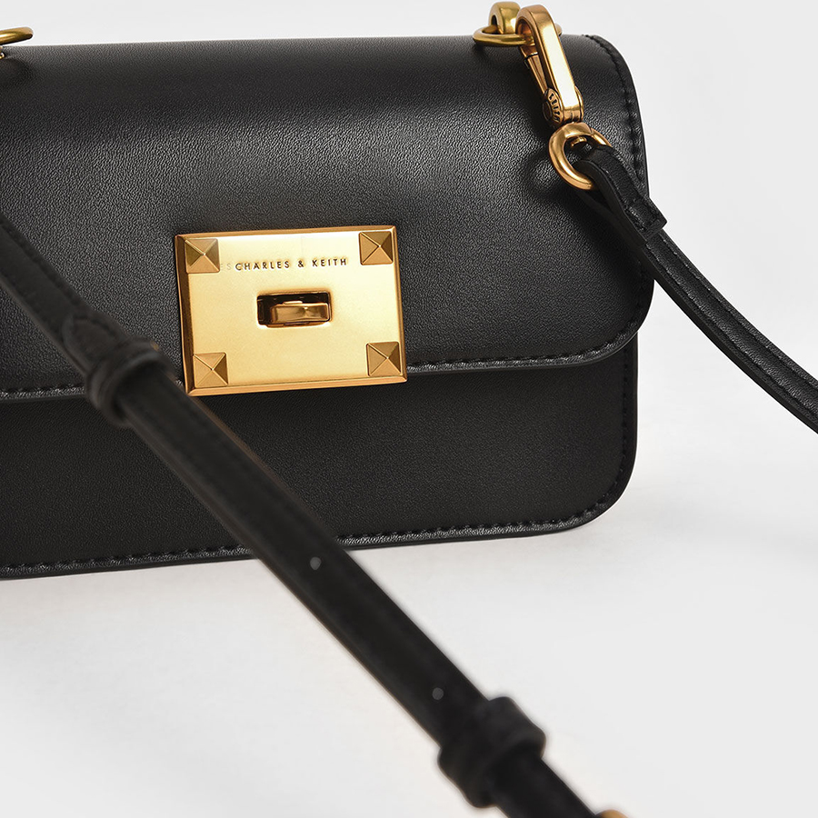 Túi Xách Nữ Charles & Keith CNK Metallic Turn-Lock Bag CK2-50781528 Màu Đen