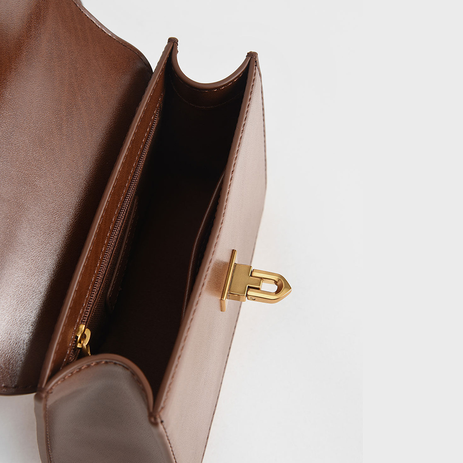 Túi Xách Nữ Charles & Keith CNK Metallic Turn-Lock Bag CK2-50781528 Màu Nâu