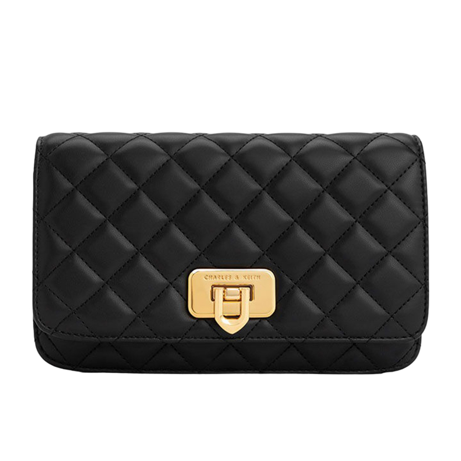 Ví Nữ Charles & Keith CNK Cressida Push-Lock Clutch - Black CK2-70160131 Màu Đen