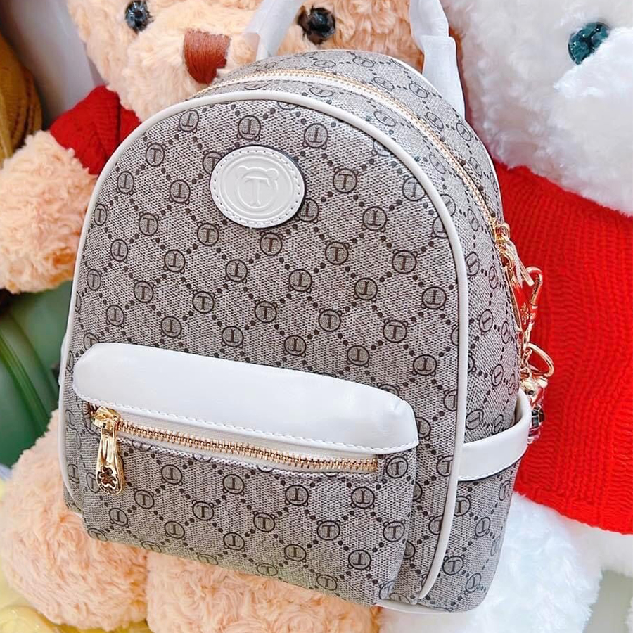 Balo Nữ TTWN BEAR Họa Tiết Lưới TN2819 TN3022 Màu Ghi Trắng
