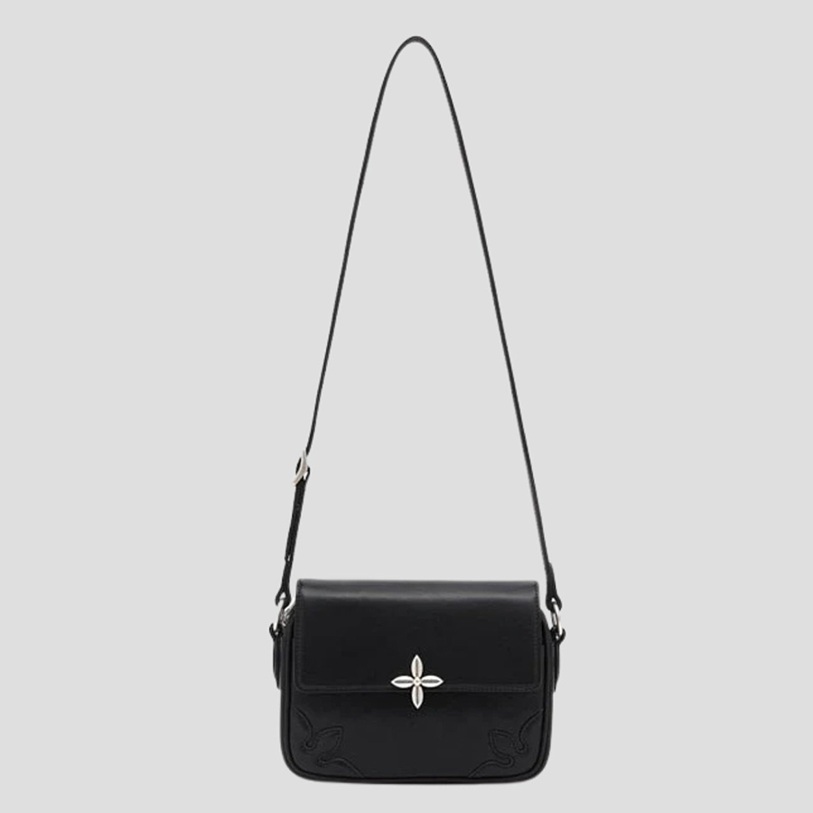 Túi Đeo Chéo Nữ SMFK Black Leather With Silver Logo B0005BM Màu Đen