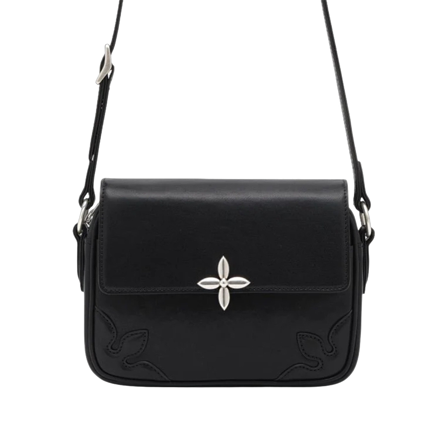 Túi Đeo Chéo Nữ SMFK Black Leather With Silver Logo B0005BM Màu Đen