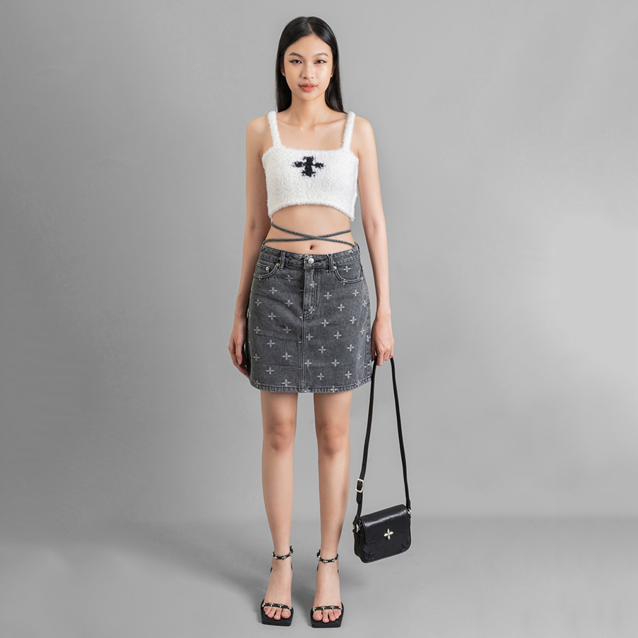 Túi Đeo Chéo Nữ SMFK Black Leather With Silver Logo B0005BM Màu Đen