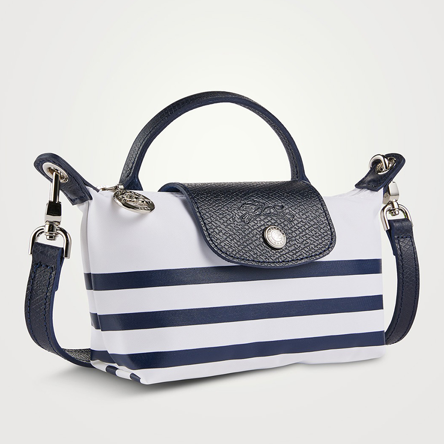 Túi Xách Tay Nữ Longchamp Le Pliage Collection Pouch 34205HDF165 Màu Xanh Navy-Trắng (Kèm Dây Đeo Của Hãng)