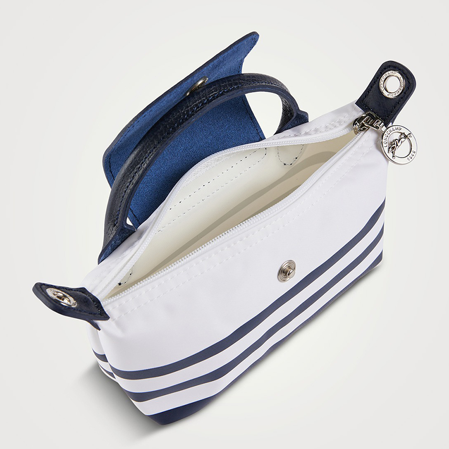Túi Xách Tay Nữ Longchamp Le Pliage Collection Pouch 34205HDF165 Màu Xanh Navy-Trắng (Kèm Dây Đeo Của Hãng)