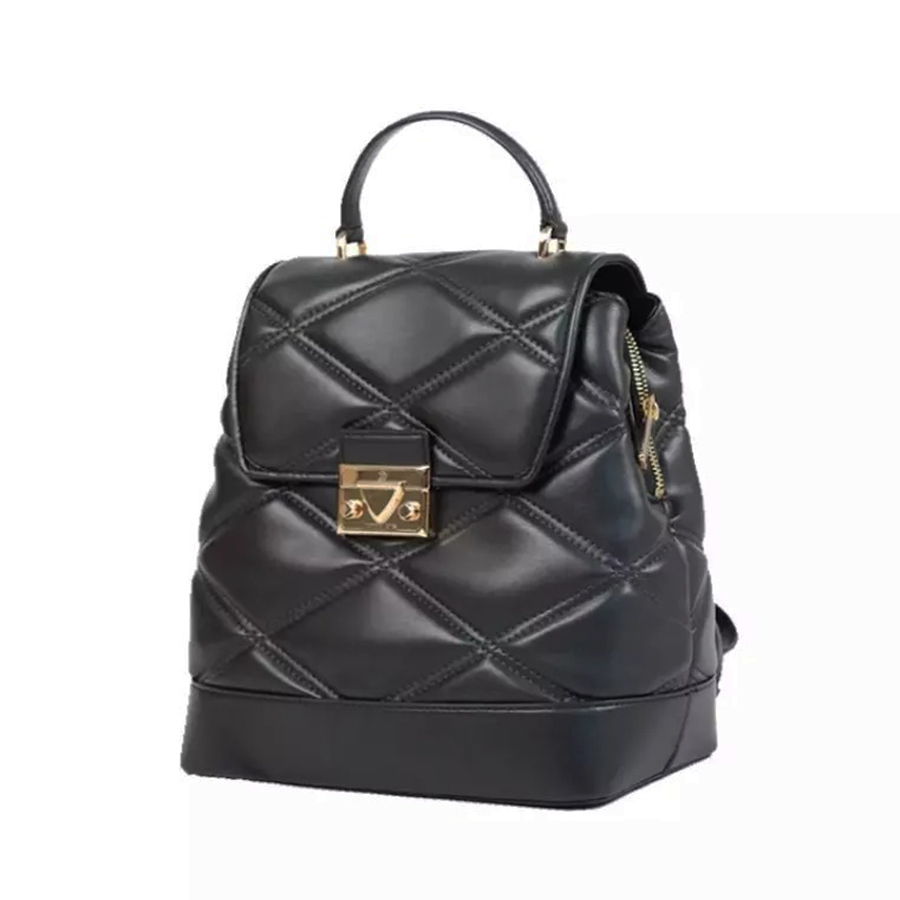 Balo Nữ Michael Kors MK Serena MD Quilted Leather Flap Backpack In Black Màu Đen