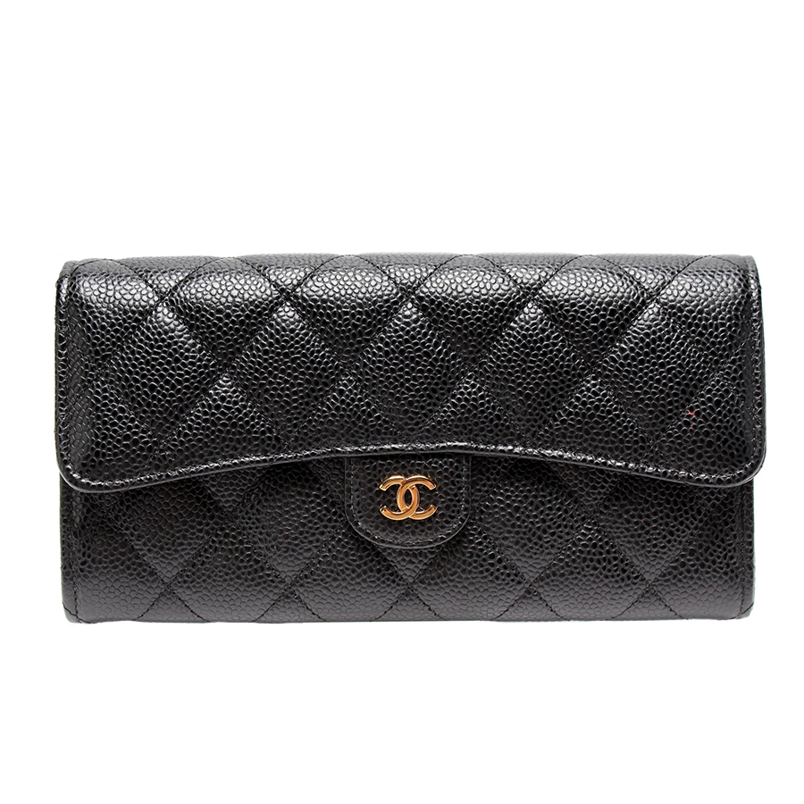 Ví Nữ Chanel Classic Flap Long Wallet Caviar Màu Đen