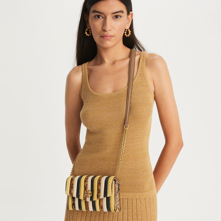 Ví Nữ Tory Burch Kira Chevron Stripe Chain Wallet Phối Màu