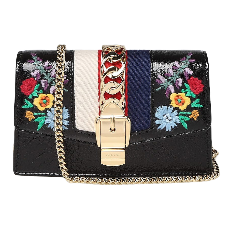 Túi Đeo Chéo Nữ Gucci Sylvie Embroidered Leather Mini Bag 494646 Màu Đen