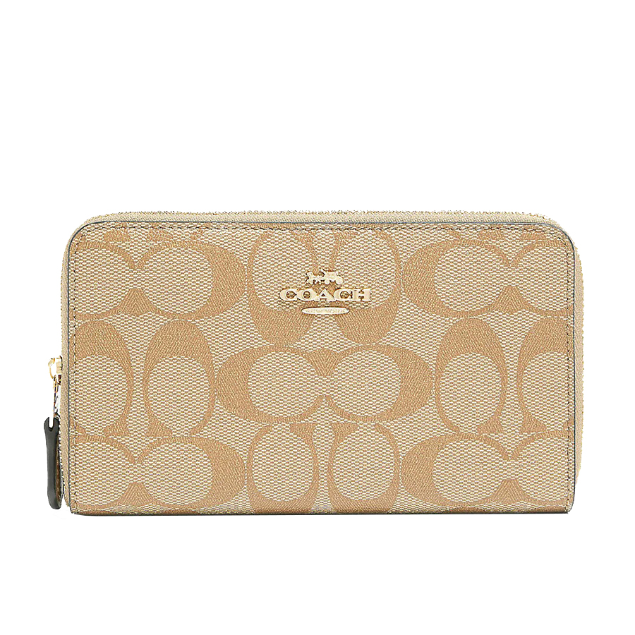 Ví Nữ Coach Medium Id Zip Wallet In Signature Canvas 88913 Màu Khaki