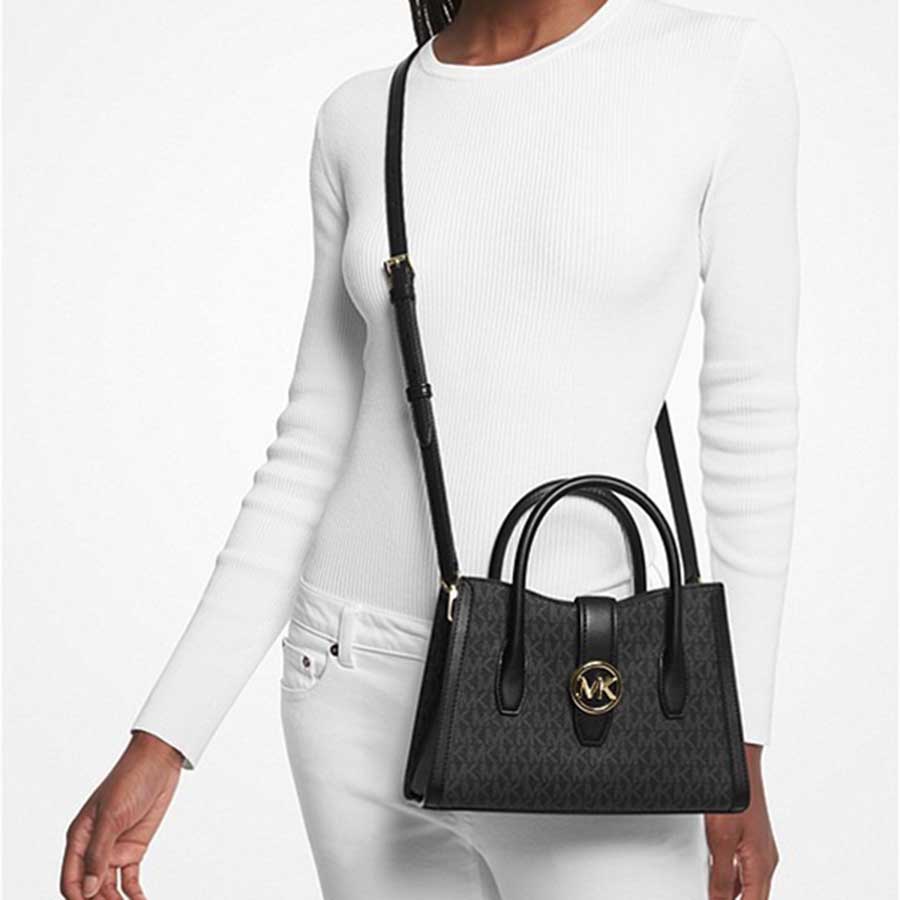 Túi Xách Nữ Michael Kors MK Natural Gabby Logo Satchel 35S3G5GS5B Màu Đen Xám