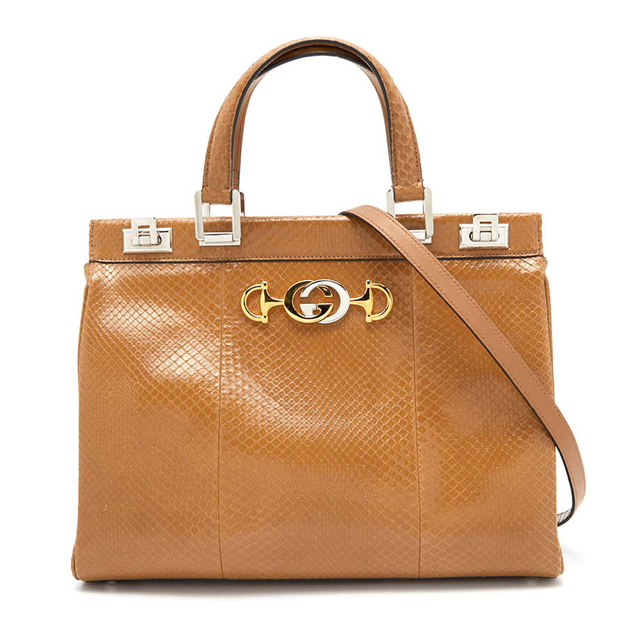 Túi Xách Nữ Gucci Light Brown Python Leather Zumi Tote Bag Màu Nâu Nhạt