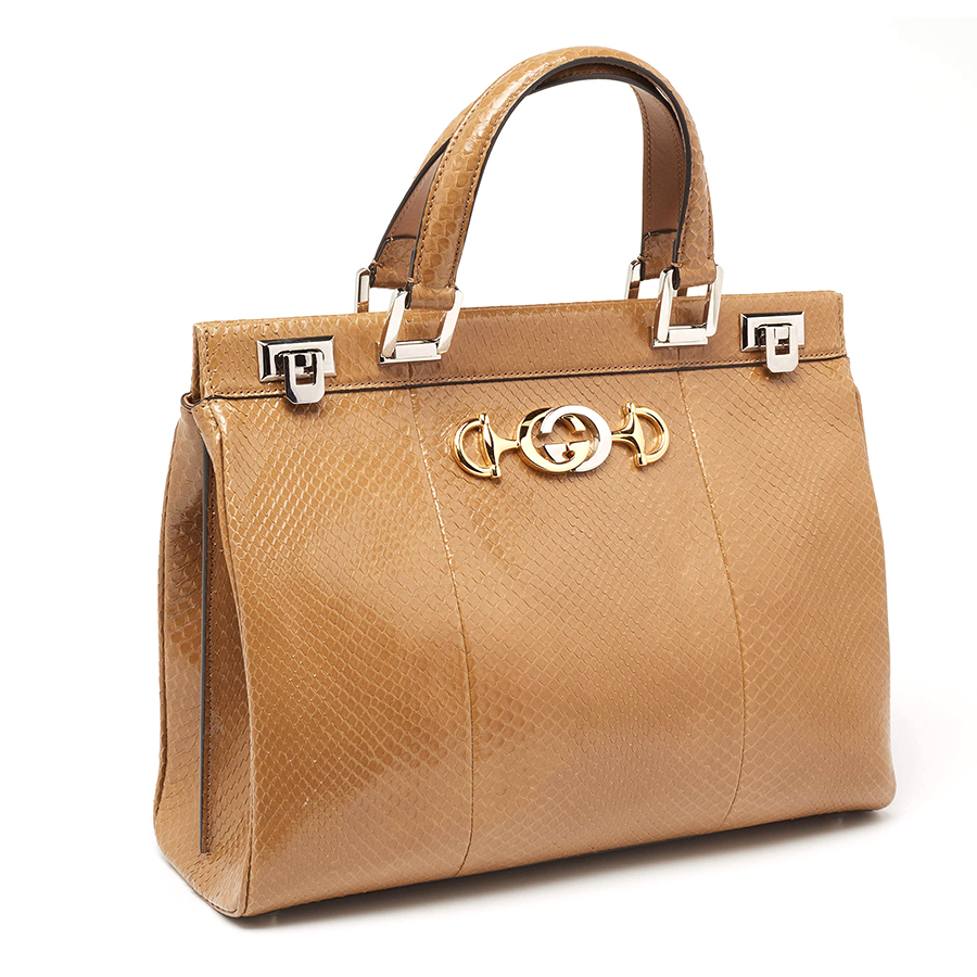 Túi Xách Nữ Gucci Light Brown Python Leather Zumi Tote Bag Màu Nâu Nhạt