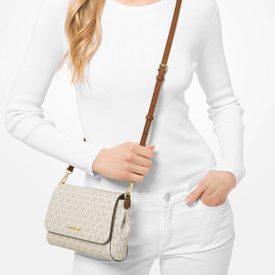 Túi Đeo Chéo Nữ Michael Kors MK Medium Logo Convertible Crossbody Bag 35H8GTTC6B Màu Trắng Kem