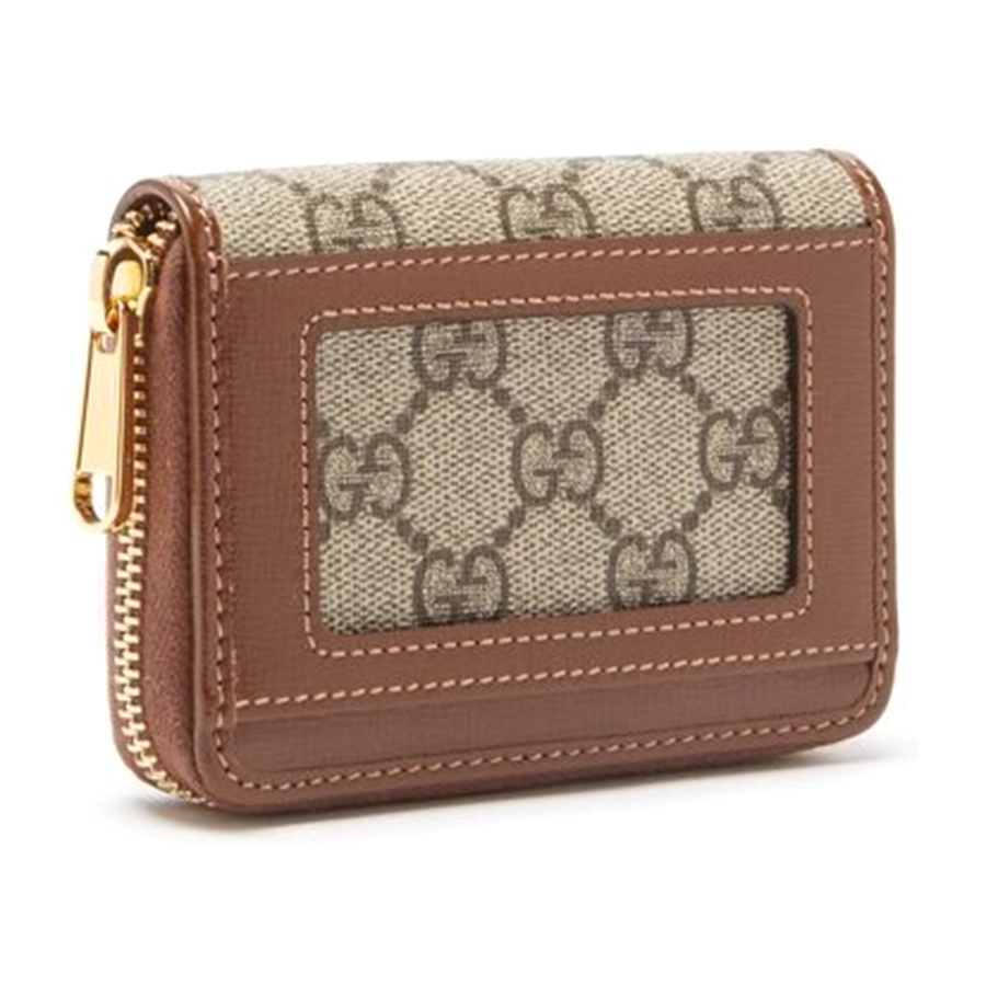 Ví Nữ Gucci Horsebit 1955 Zip Around Card Case GG Coated Canvas Màu Nâu