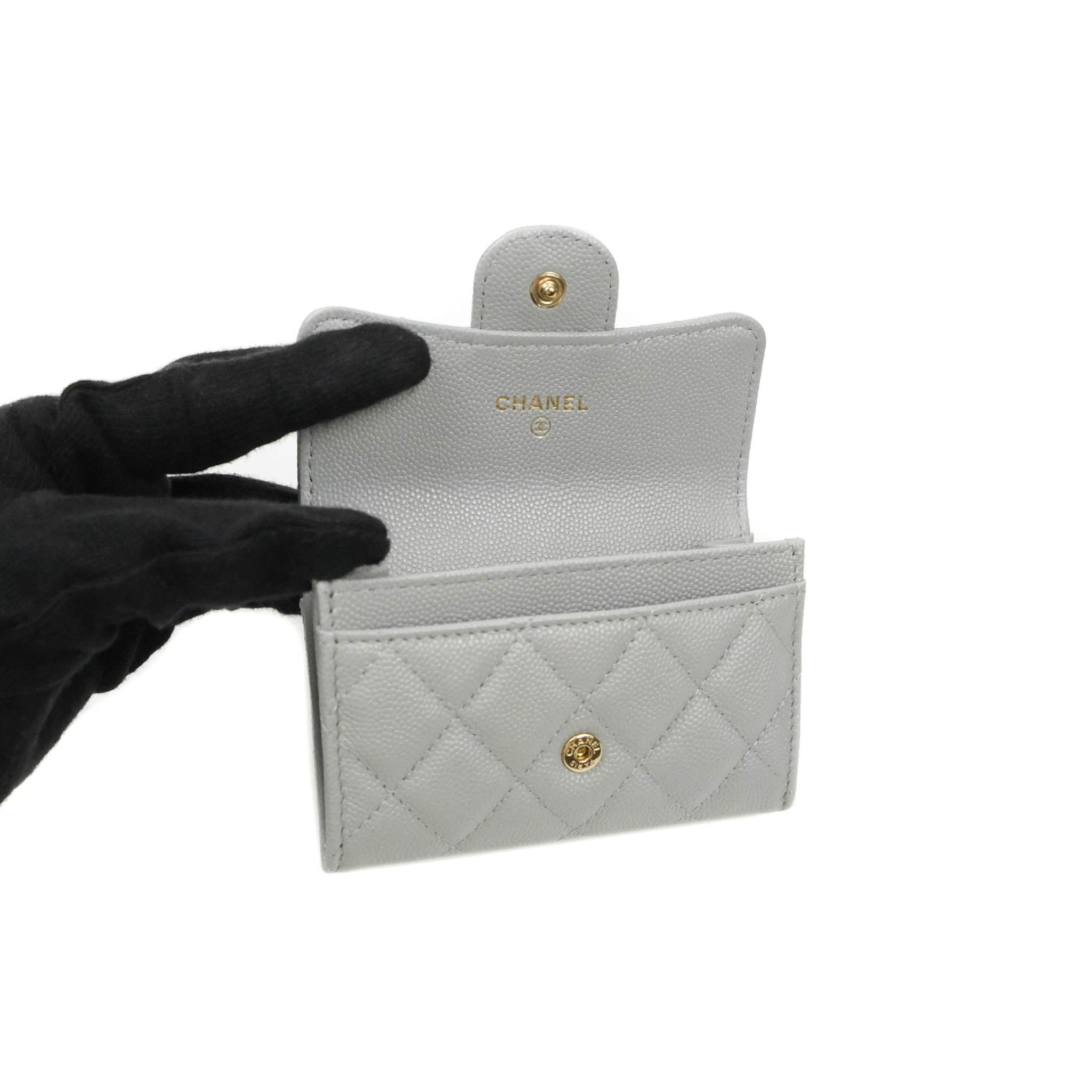 Ví Chanel Classic Caviar Quilted Flap Card Holder Grey Gold Hardware Màu Xám