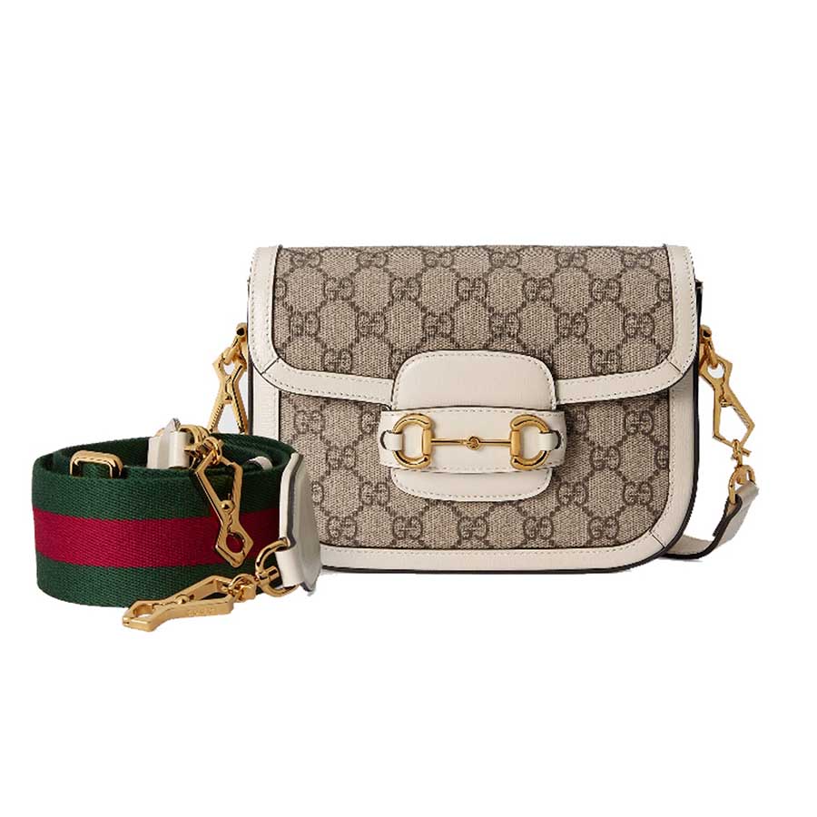 Túi Đeo Chéo Nữ Gucci Horsebit 1955 Mini Bag Màu Nâu Trắng