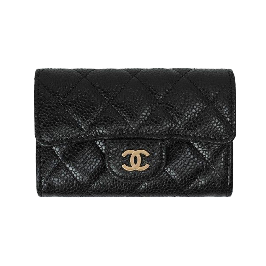 Ví Chanel Classic Card Holder Grained Calfskin Gold Black AP0214-Y01864-C3906 Màu Đen