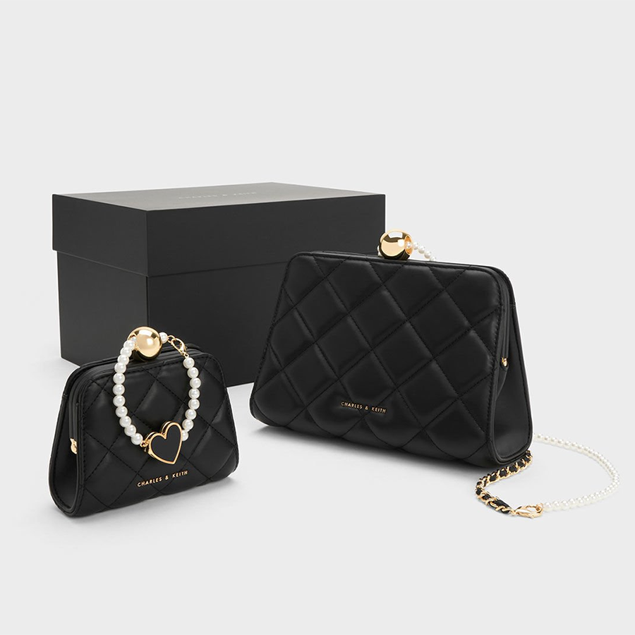 Gift Set Túi Nữ Charles & Keith CNK Mini Quilted Chain Bag - Black CK17-70701232 Màu Đen