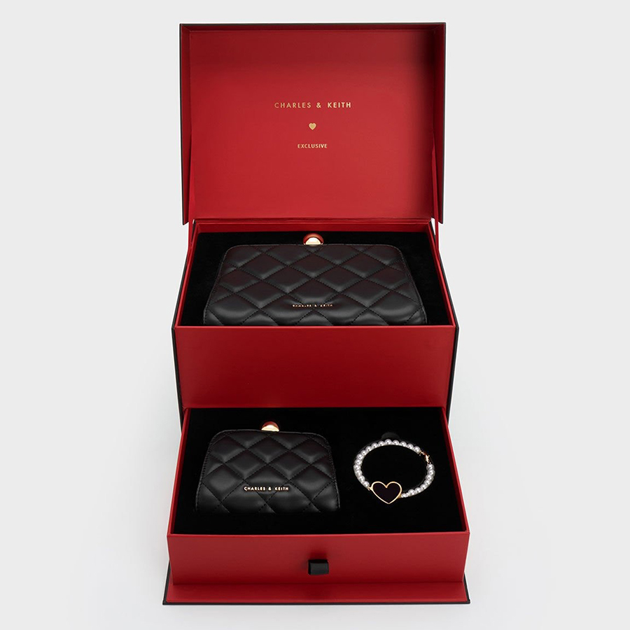 Gift Set Túi Nữ Charles & Keith CNK Mini Quilted Chain Bag - Black CK17-70701232 Màu Đen