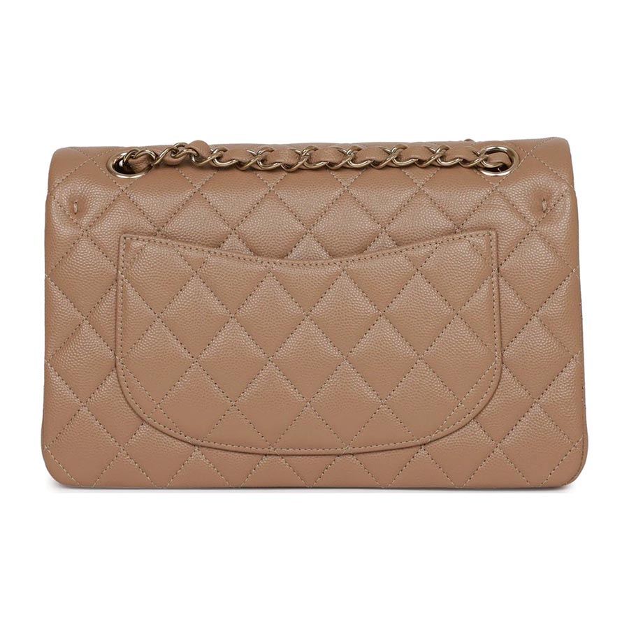 Túi Đeo Chéo Nữ Chanel Small Classic Double Flap Dark Beige Caviar Light Gold Hardware Màu Be Đậm