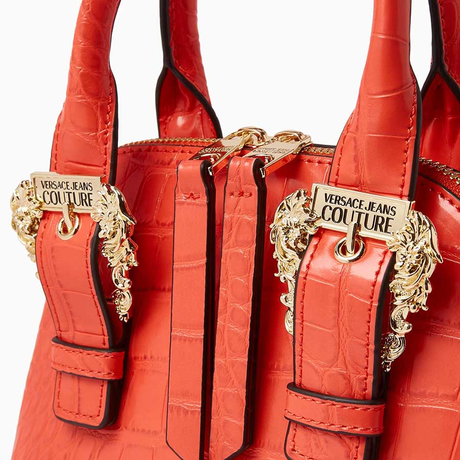 Set Túi Xách Nữ Versace Jeans Couture Small Couture 01 Bag In Croc-Embossed Leather Màu Vàng Cam