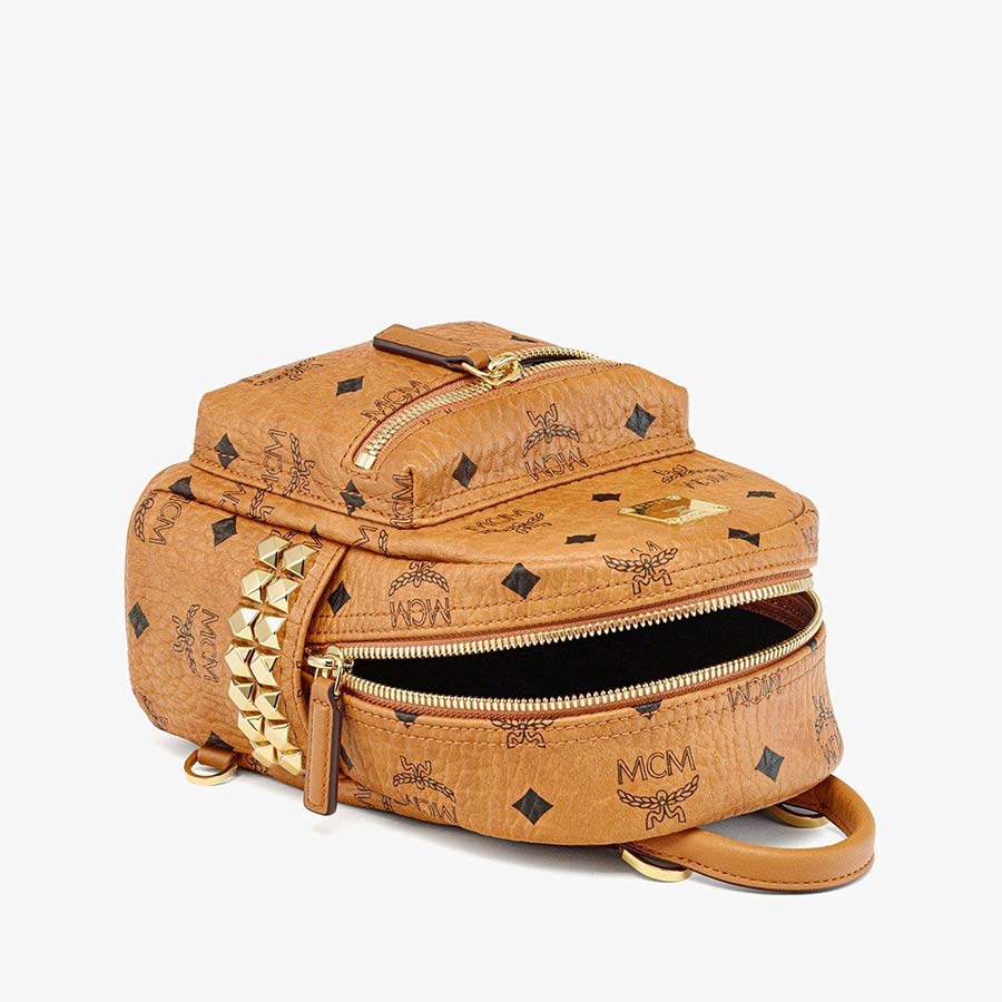 Balo MCM Visetos Stark Bebe Boo Side Studded Backpack X-Mini Cognac Màu Nâu